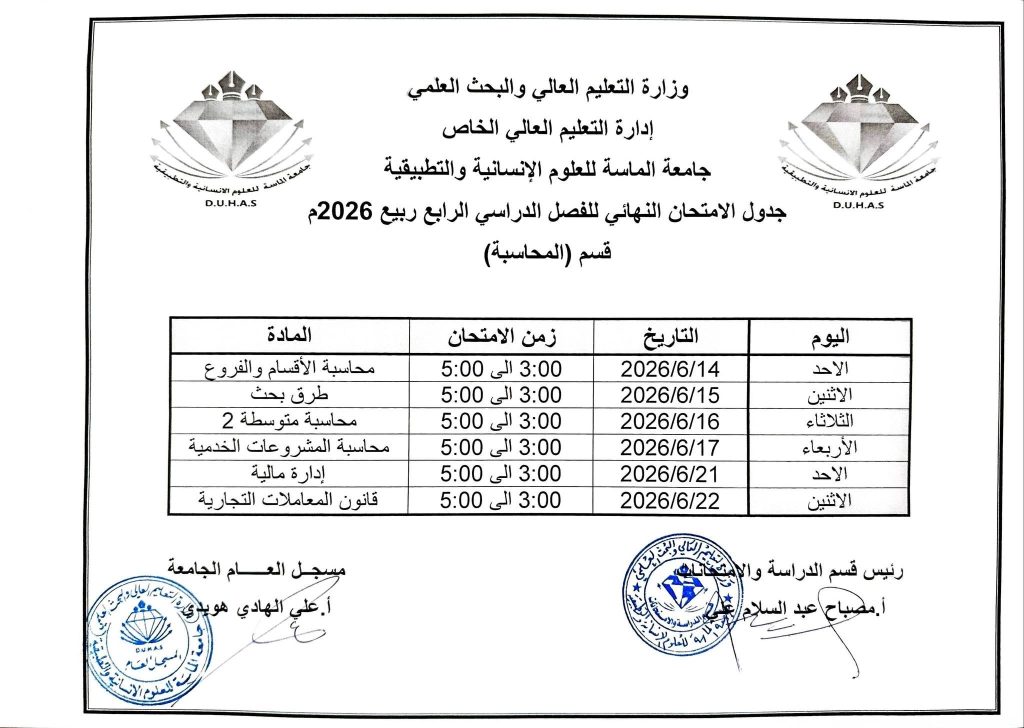 جدول المحاسبة